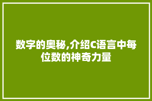 数字的奥秘,介绍C语言中每位数的神奇力量 GoogleSEO