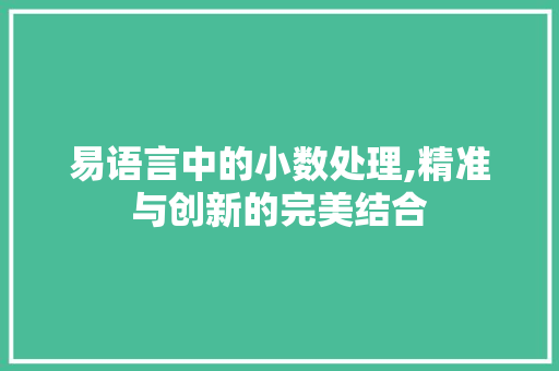 易语言中的小数处理,精准与创新的完美结合 百度SEO