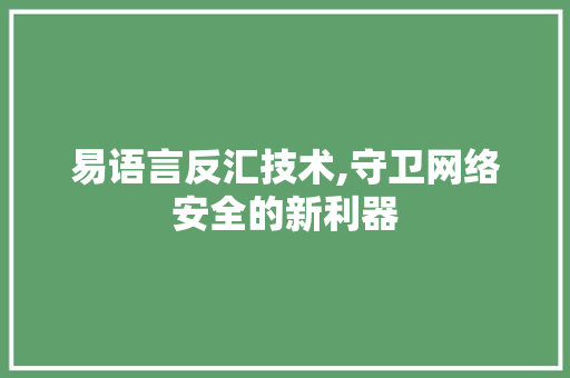 易语言反汇技术,守卫网络安全的新利器 神马SEO