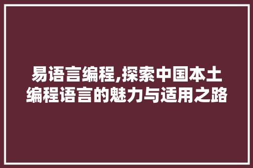易语言编程,探索中国本土编程语言的魅力与适用之路 必应SEO