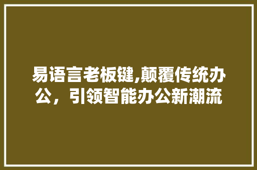 易语言老板键,颠覆传统办公，引领智能办公新潮流 必应SEO