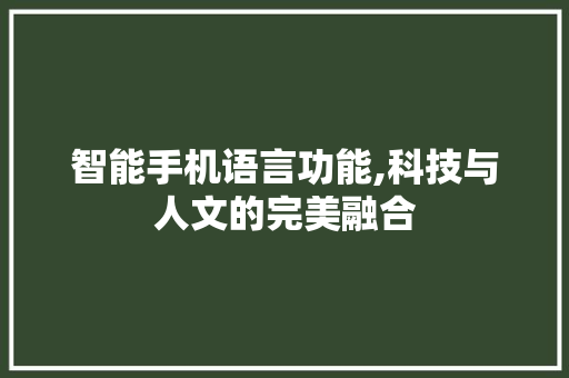 智能手机语言功能,科技与人文的完美融合 神马SEO