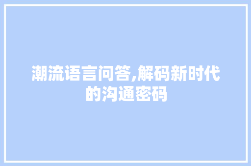 潮流语言问答,解码新时代的沟通密码 百度SEO