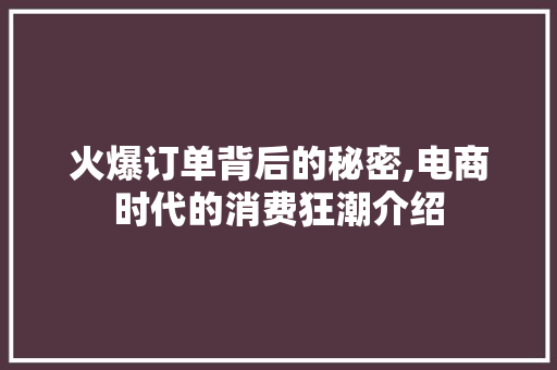 火爆订单背后的秘密,电商时代的消费狂潮介绍 神马SEO