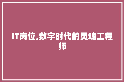 IT岗位,数字时代的灵魂工程师