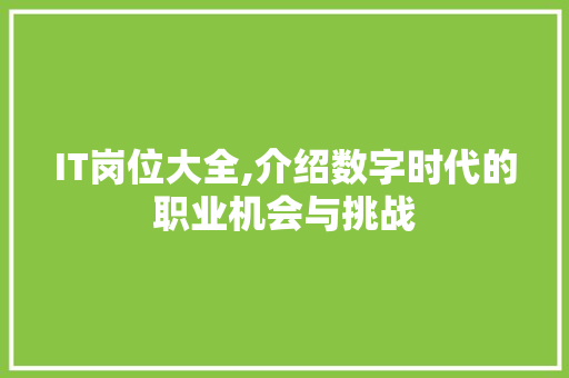 IT岗位大全,介绍数字时代的职业机会与挑战