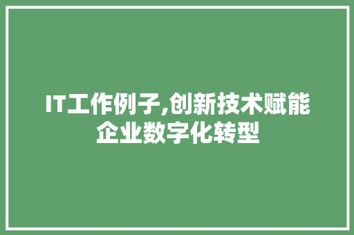 IT工作例子,创新技术赋能企业数字化转型