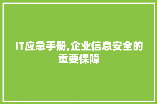 IT应急手册,企业信息安全的重要保障 GoogleSEO