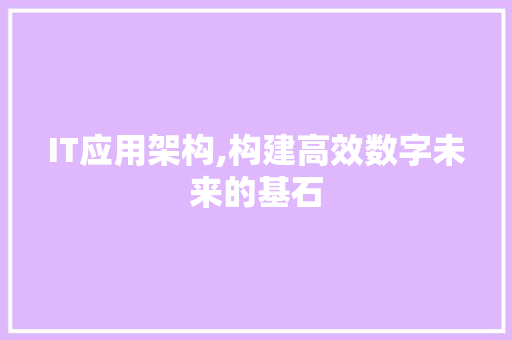 IT应用架构,构建高效数字未来的基石