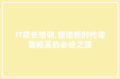 IT店长培训,塑造新时代零售精英的必经之路