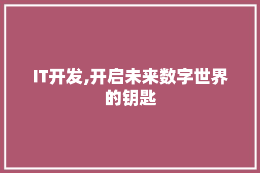 IT开发,开启未来数字世界的钥匙