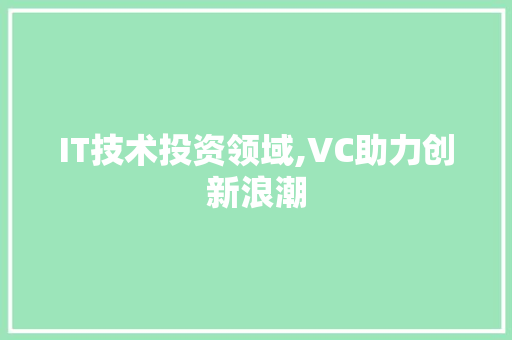 IT技术投资领域,VC助力创新浪潮