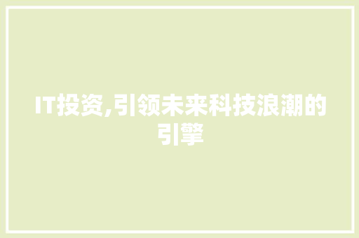 IT投资,引领未来科技浪潮的引擎
