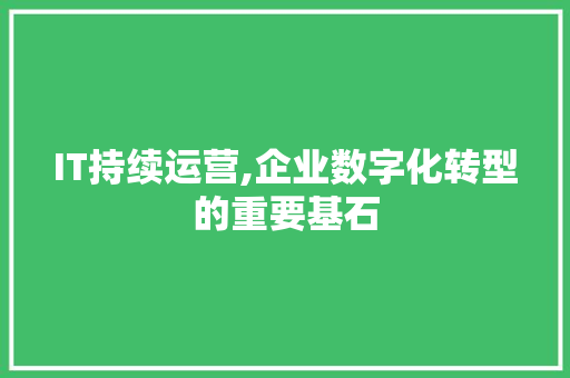 IT持续运营,企业数字化转型的重要基石