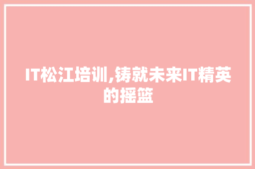 IT松江培训,铸就未来IT精英的摇篮