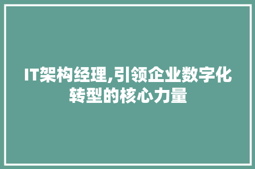 IT架构经理,引领企业数字化转型的核心力量