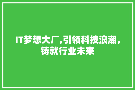 IT梦想大厂,引领科技浪潮，铸就行业未来