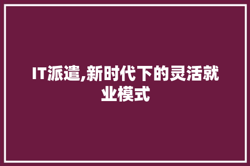 IT派遣,新时代下的灵活就业模式