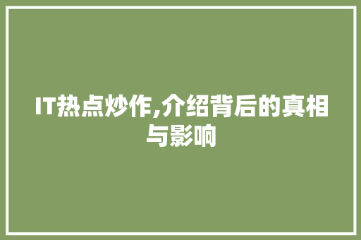 IT热点炒作,介绍背后的真相与影响