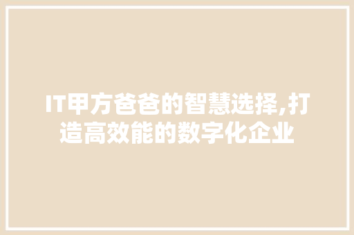 IT甲方爸爸的智慧选择,打造高效能的数字化企业
