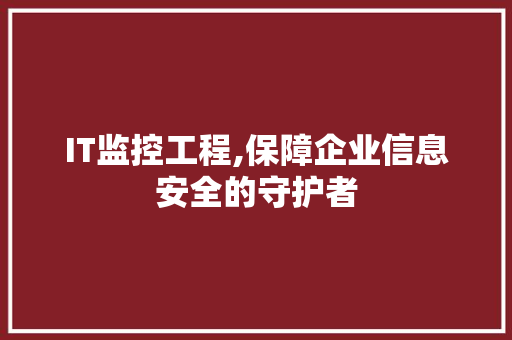 IT监控工程,保障企业信息安全的守护者 GoogleSEO
