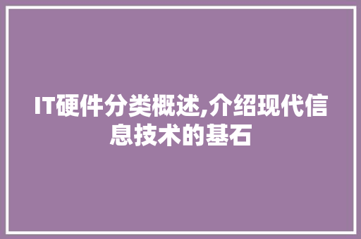 IT硬件分类概述,介绍现代信息技术的基石