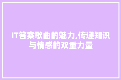 IT答案歌曲的魅力,传递知识与情感的双重力量