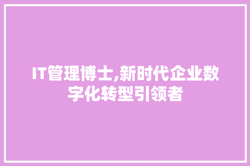 IT管理博士,新时代企业数字化转型引领者
