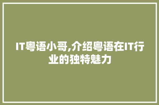 IT粤语小哥,介绍粤语在IT行业的独特魅力