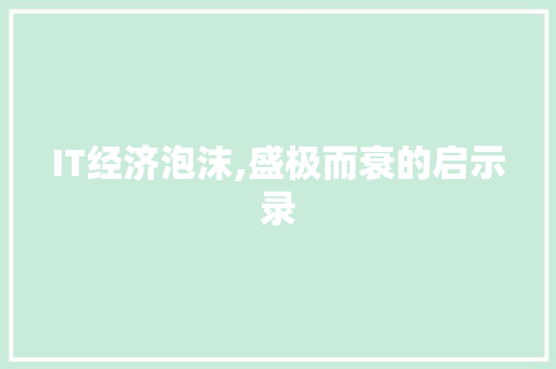 IT经济泡沫,盛极而衰的启示录