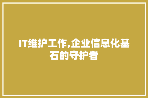 IT维护工作,企业信息化基石的守护者 神马SEO