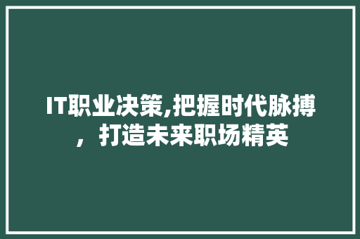 IT职业决策,把握时代脉搏，打造未来职场精英