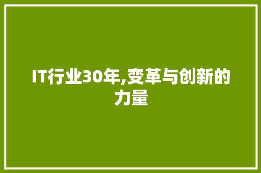 IT行业30年,变革与创新的力量