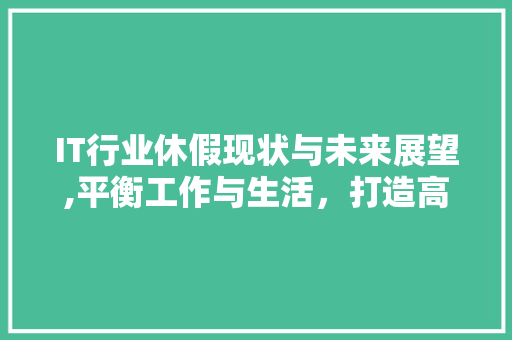 IT行业休假现状与未来展望,平衡工作与生活，打造高效团队 神马SEO