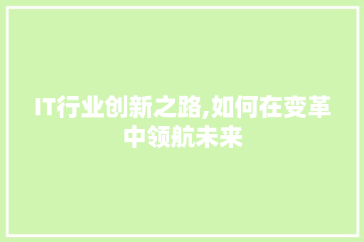 IT行业创新之路,如何在变革中领航未来