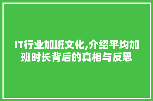 IT行业加班文化,介绍平均加班时长背后的真相与反思