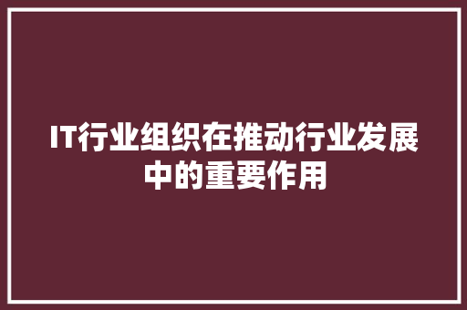 IT行业组织在推动行业发展中的重要作用