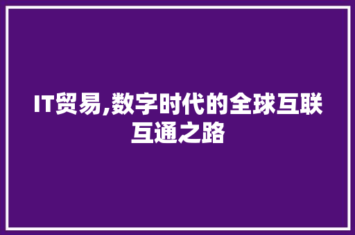 IT贸易,数字时代的全球互联互通之路