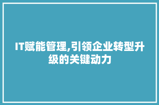 IT赋能管理,引领企业转型升级的关键动力