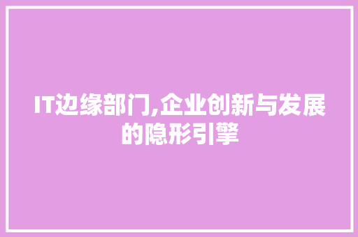 IT边缘部门,企业创新与发展的隐形引擎
