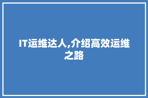 IT运维达人,介绍高效运维之路