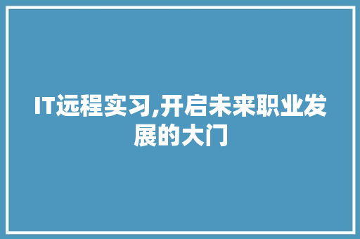 IT远程实习,开启未来职业发展的大门
