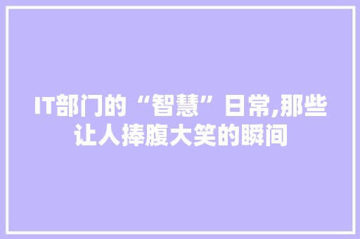 IT部门的“智慧”日常,那些让人捧腹大笑的瞬间