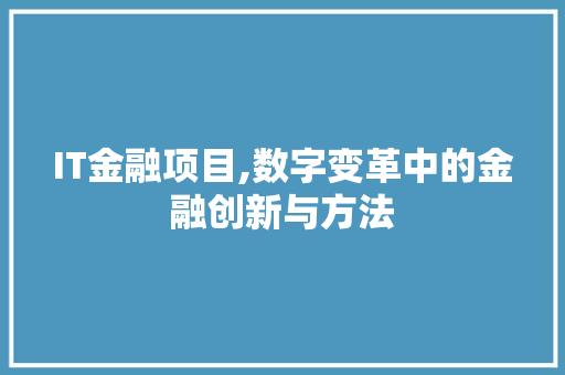 IT金融项目,数字变革中的金融创新与方法
