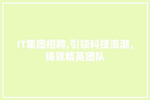 IT集团招聘,引领科技浪潮，铸就精英团队