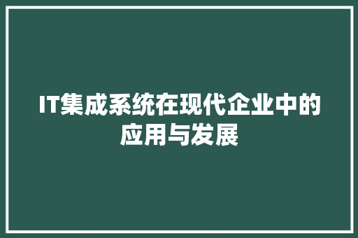 IT集成系统在现代企业中的应用与发展