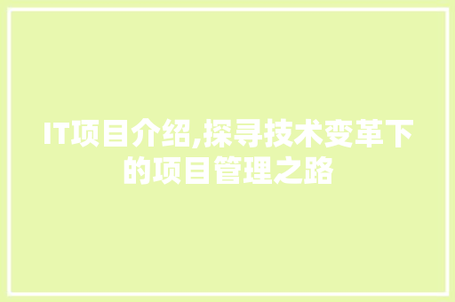 IT项目介绍,探寻技术变革下的项目管理之路