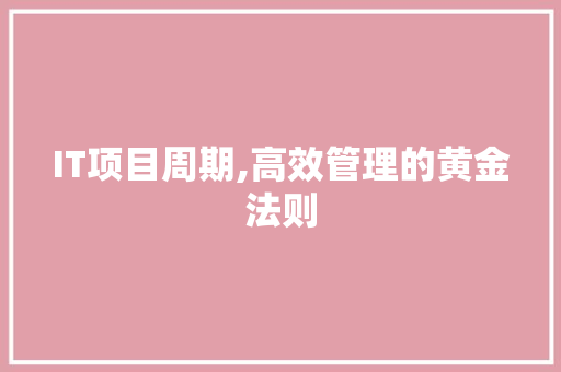 IT项目周期,高效管理的黄金法则