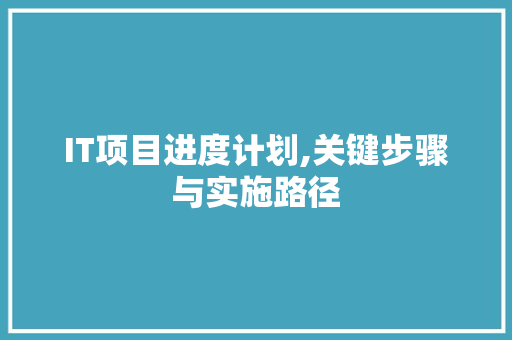 IT项目进度计划,关键步骤与实施路径 GoogleSEO