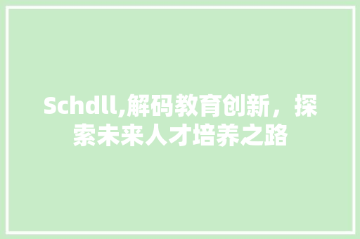 Schdll,解码教育创新，探索未来人才培养之路